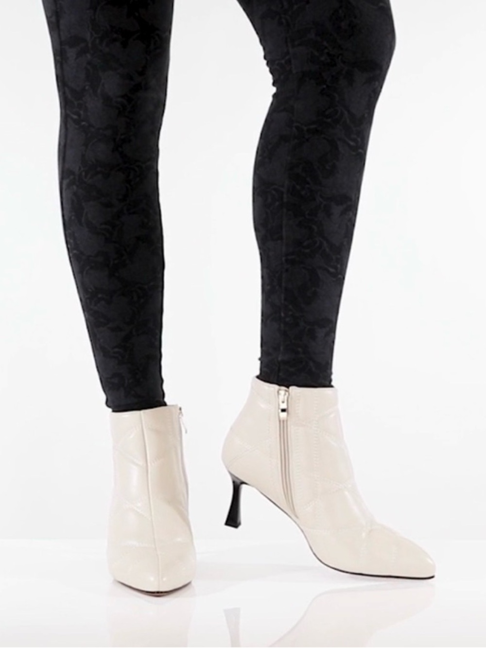 Women’s Quilted Cream Ankle Heeled Boots with Side Zip